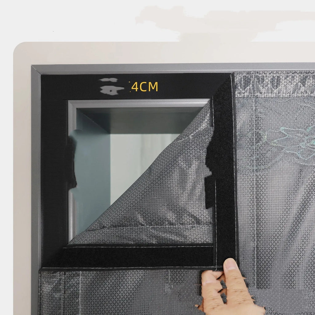 Full seam long magnetic strip cotton door curtain in New Chinese style, shown in grey diamond lattice pattern.
