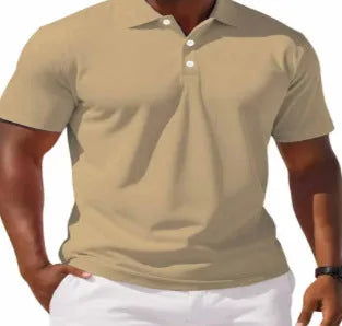 Men's slim fit solid colour short sleeve button-up shirt on a hanger.