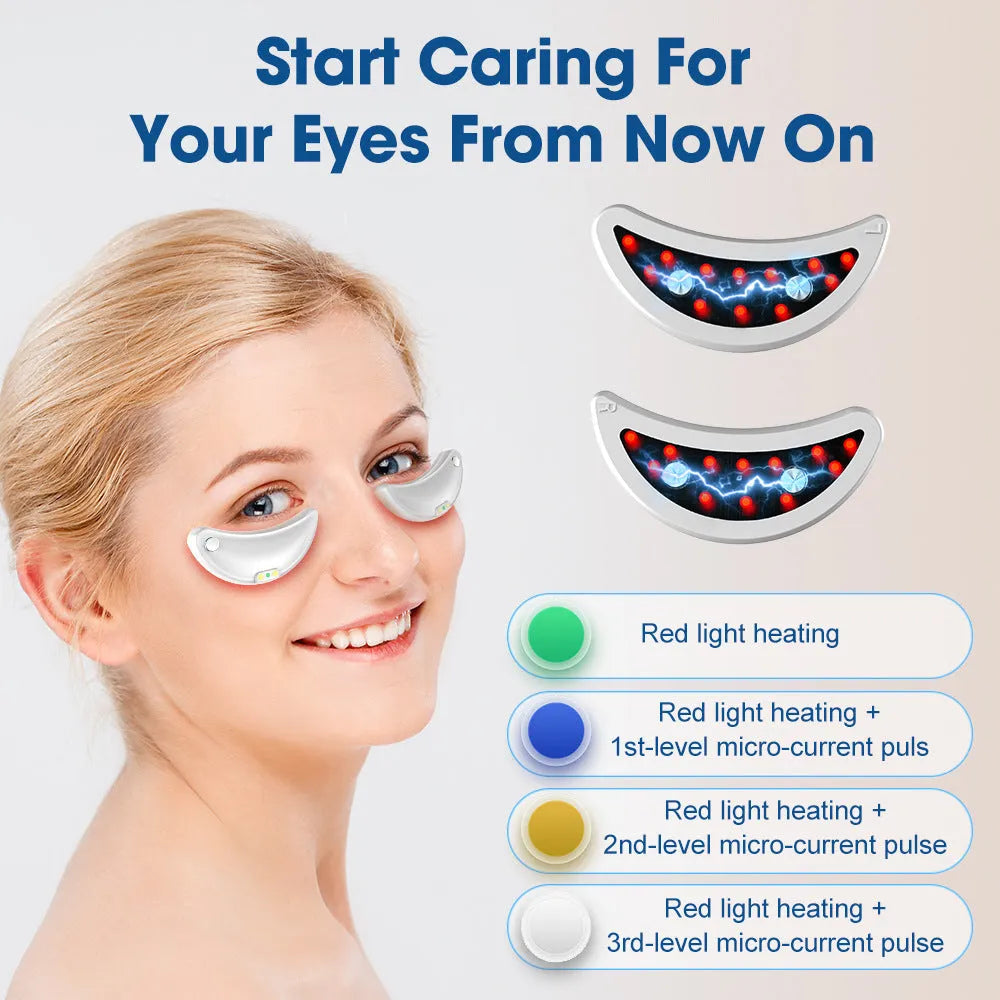 White wireless red light EMS eye and facial massager device for home beauty care