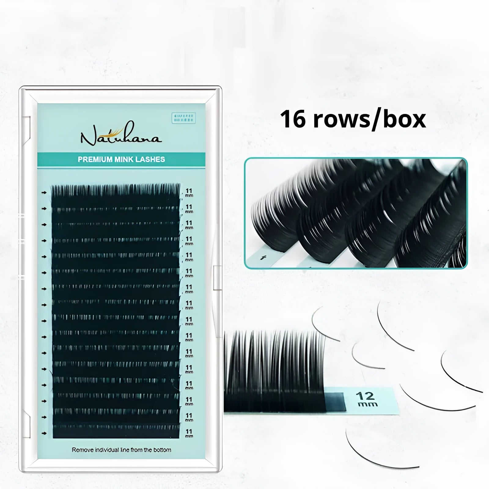 Pair of soft artificial fibre velvet false eyelashes showing curl and length options.