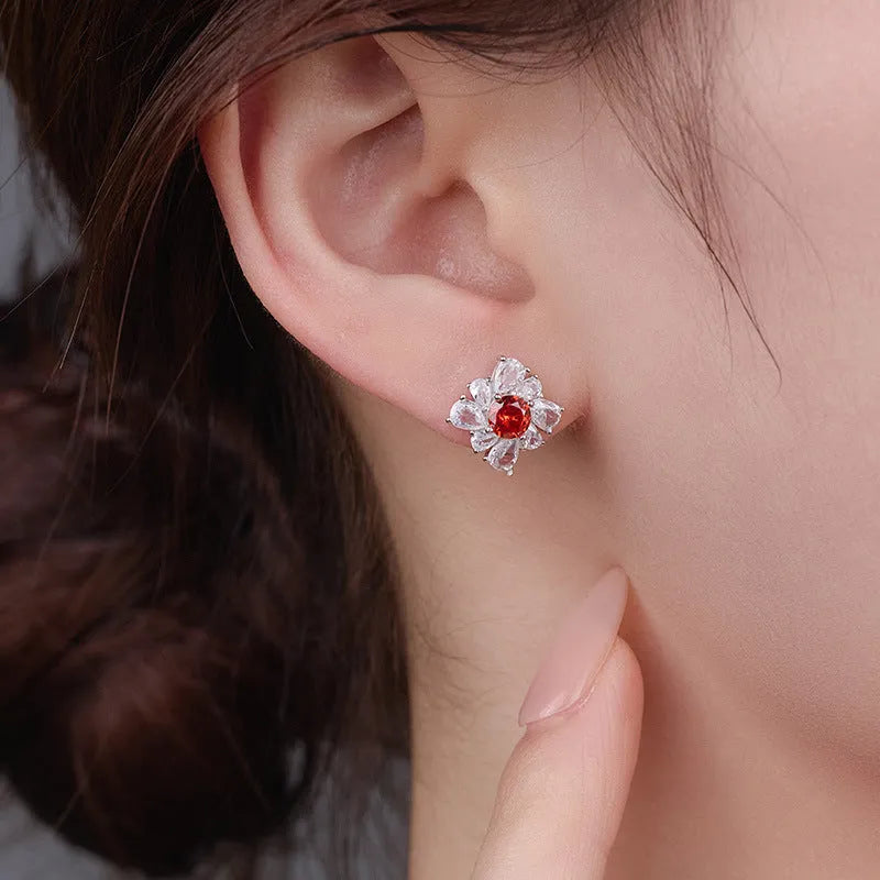 Retro geometric women's earrings with U-shaped quadrilateral design in platinum-finished 925 silver