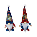 Set of two red and white Rudolf faceless baby doll ornaments made from cloth.