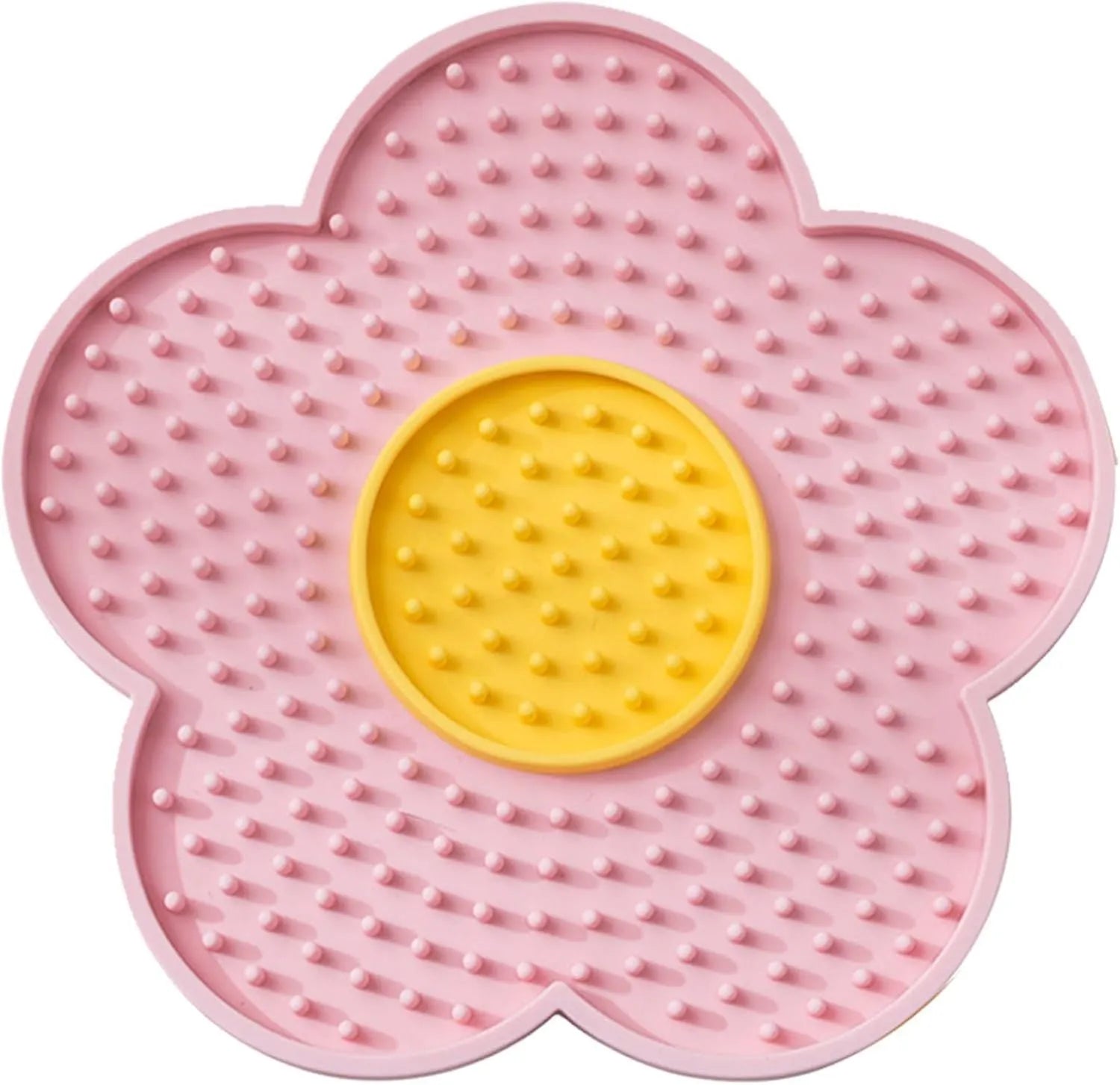 Grey flower-shaped silicone pet lick mat with suction cups for slow feeding