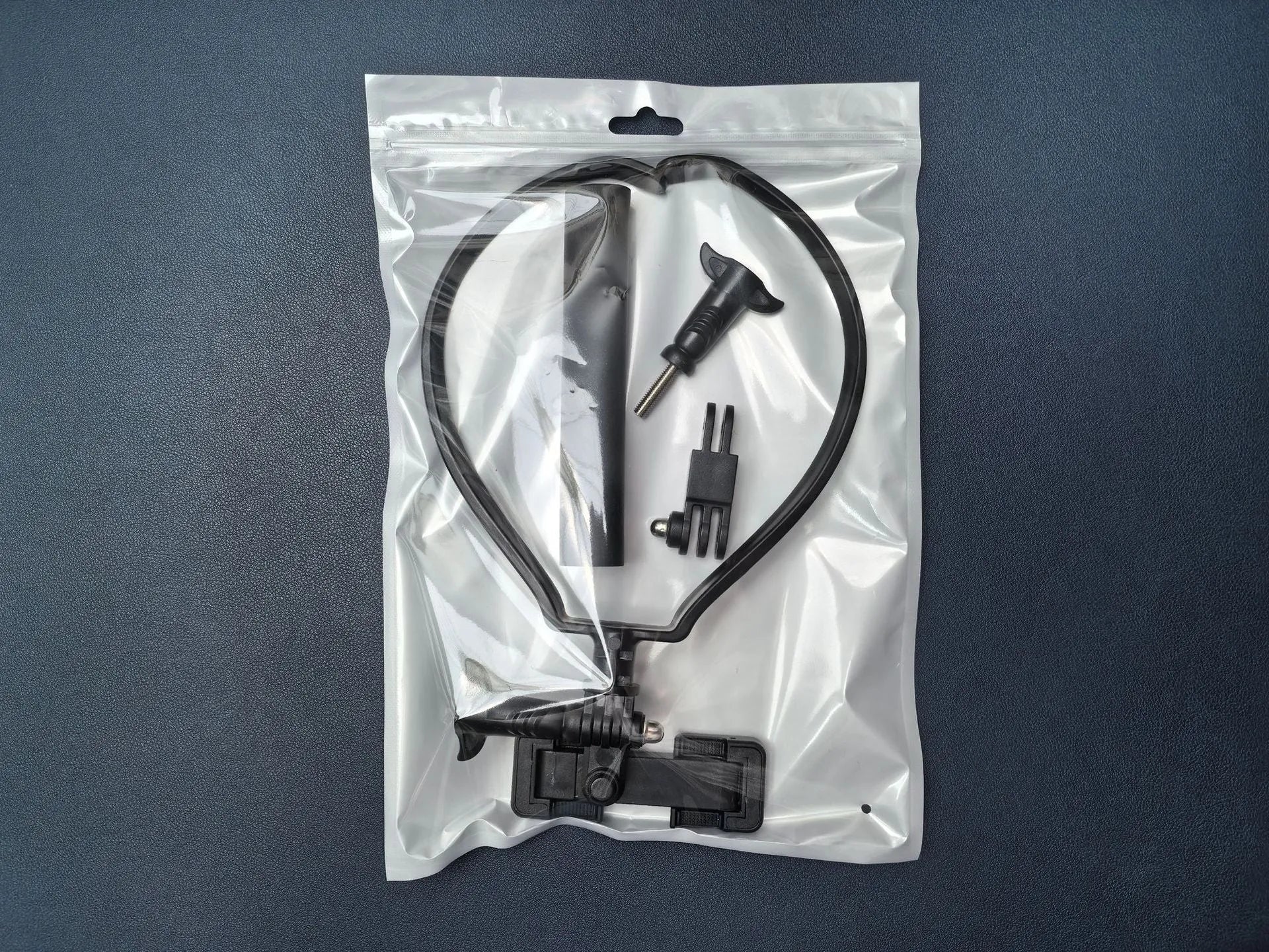 Black plastic universal cell phone neck hanging bracket with horizontal and vertical rotating clip and extension piece