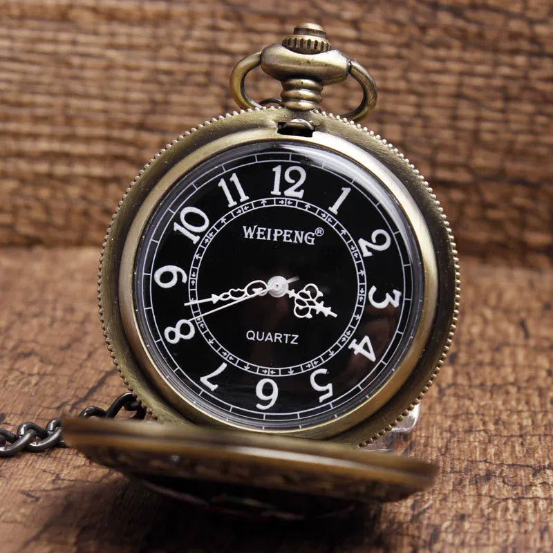 Classical retro bronze skull ceramic pocket watch with 4.7cm case and 37.5cm chain