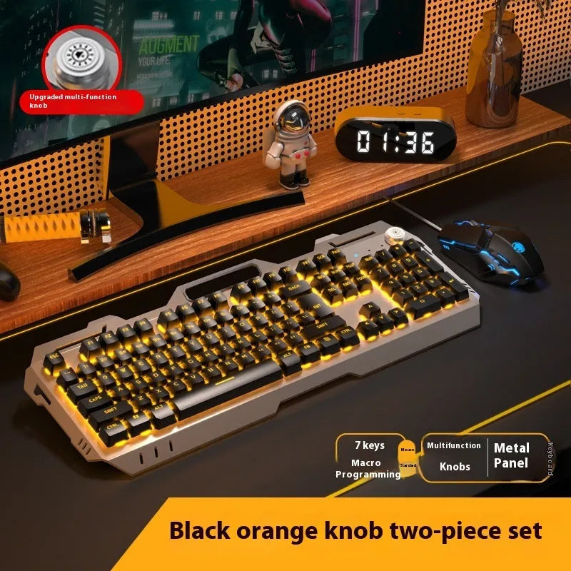 Aluminium alloy mechanical keyboard with backlit keys in gaming dimensions with optional mouse and headset
