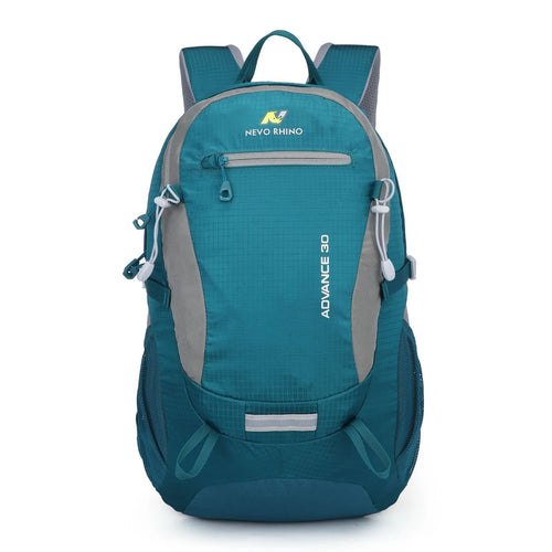 30-litre dark green waterproof nylon outdoor backpack with an airpillow strap system