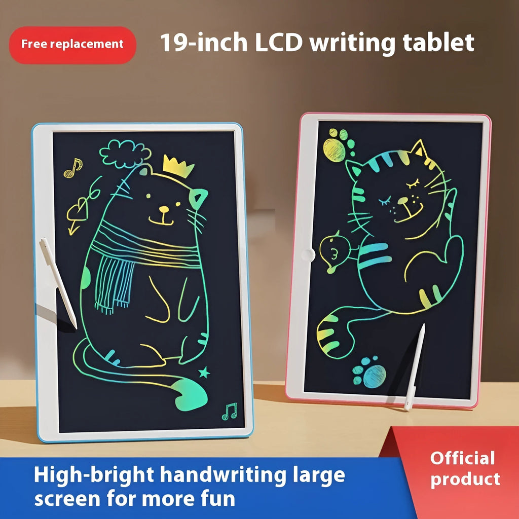 19-inch LCD children's drawing board with rechargeable battery in blue and white frame
