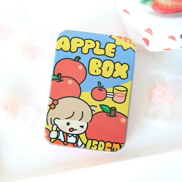 Iron storage tin box 9.5cm with white smiley face design on green background