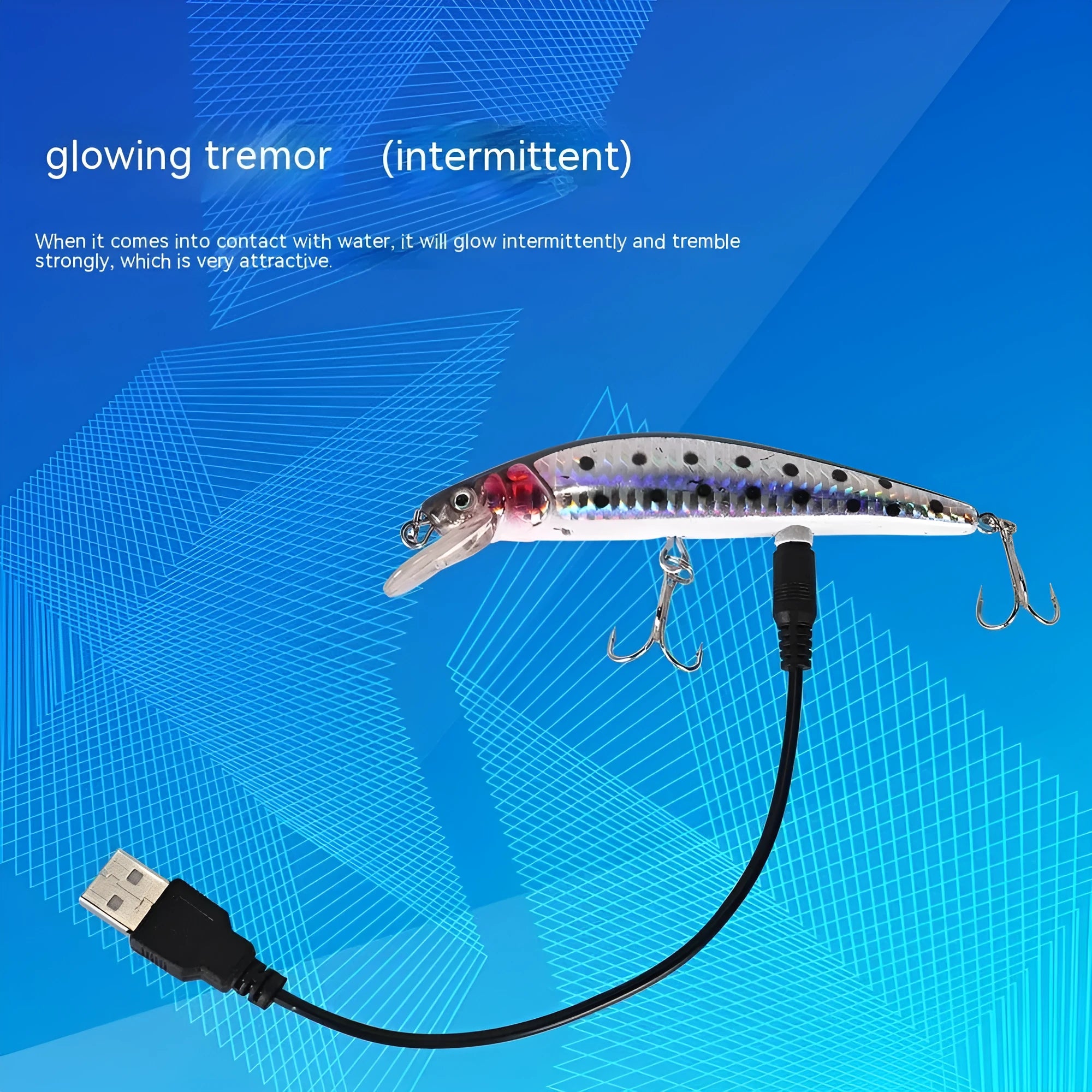 Floating Mino electric USB fishing bait with luminous simulation in colourful blister packaging