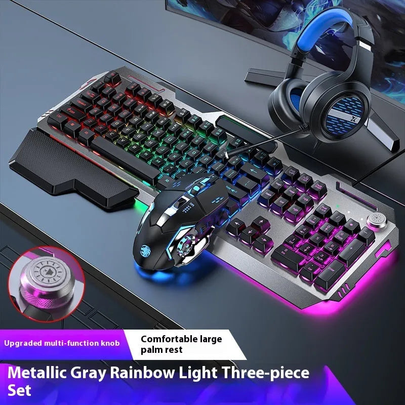 Aluminium alloy mechanical keyboard with backlit keys in gaming dimensions with optional mouse and headset