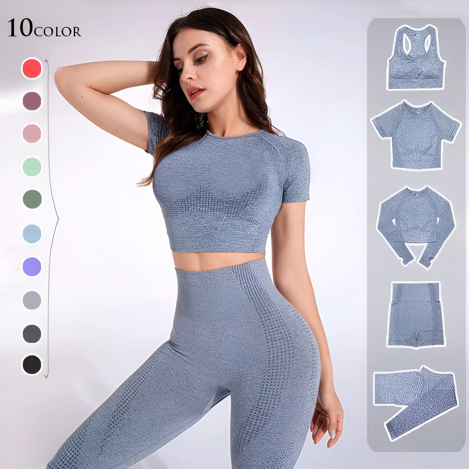 Fashion women's yoga clothes set in solid colour pattern, nylon fabric, sizes S M L