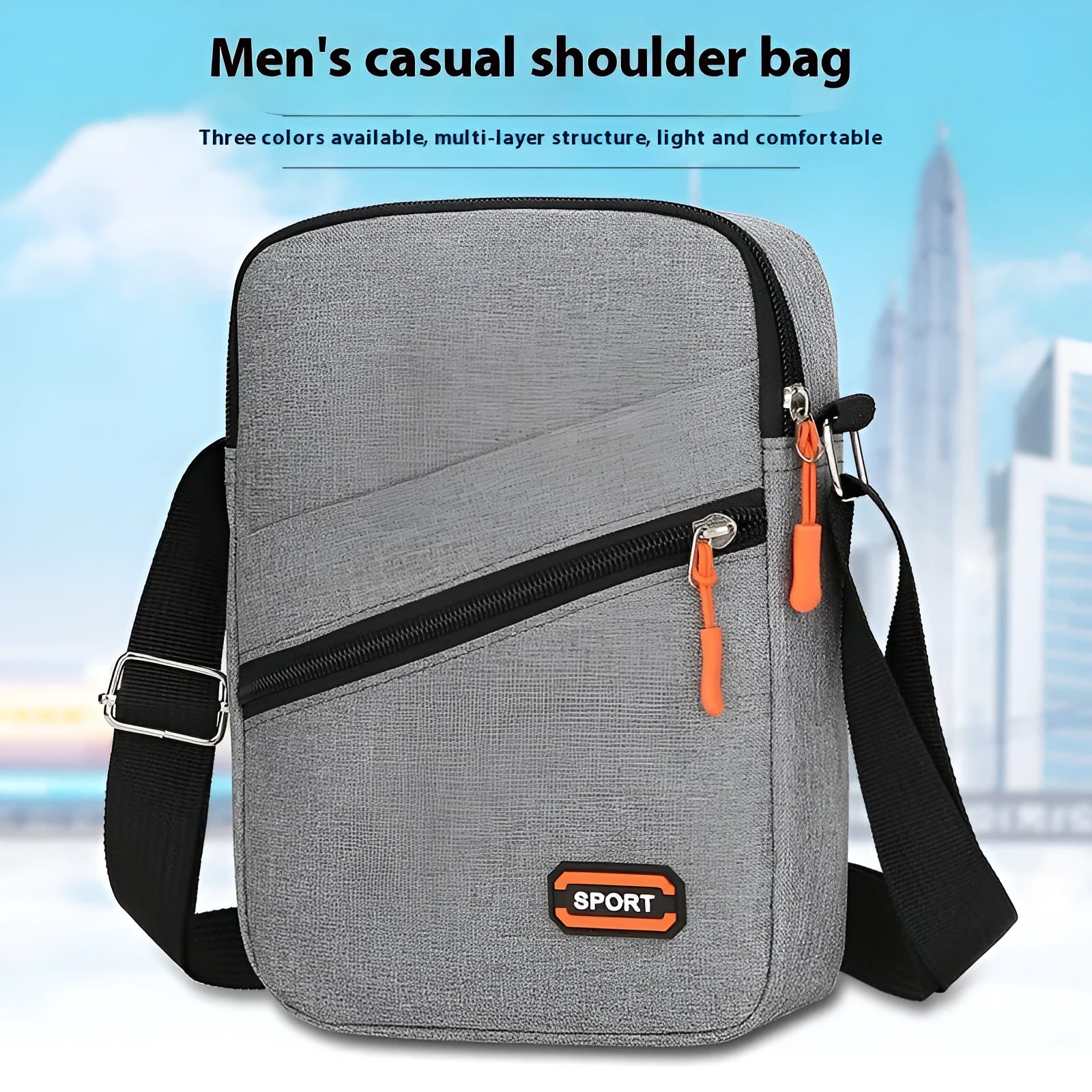 Solid colour crossbody commuter bag in Oxford cloth with ultra-light design and polyester lining