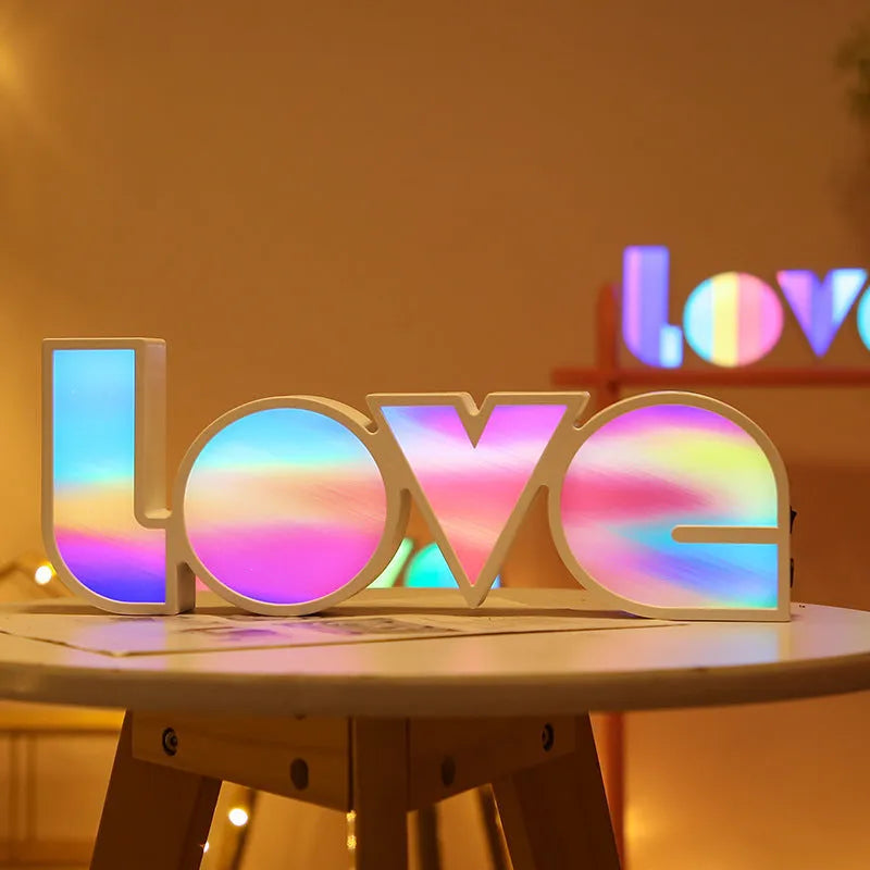 Rainbow style LED LOVE decorative light lamp for Valentine's Day and wedding party decoration.