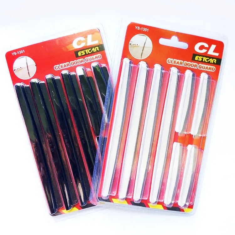 Solid white plastic car door edge protection bumper strip, one set shown.