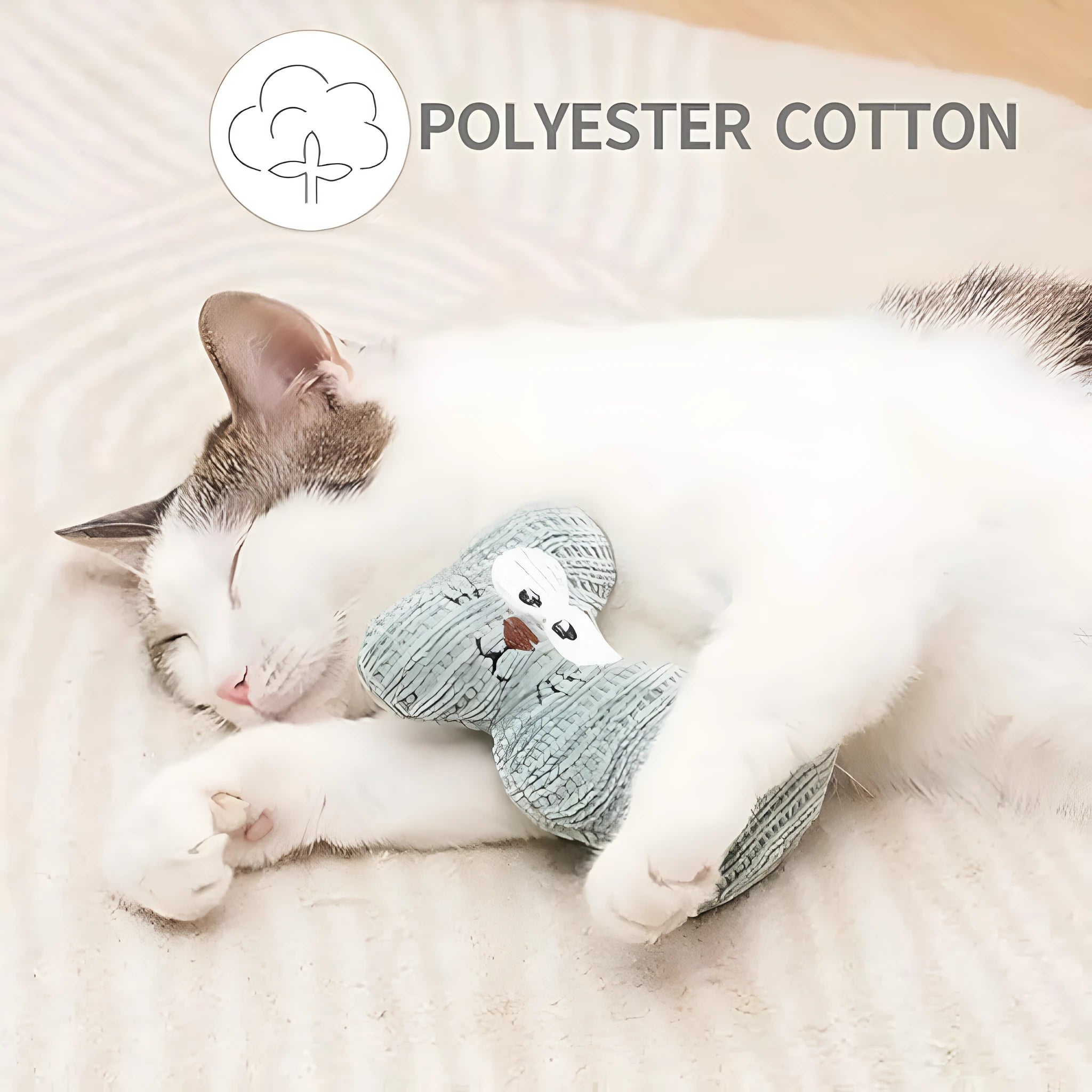 Plush rope catnip toy with bell for cats in cyan and light coffee colours