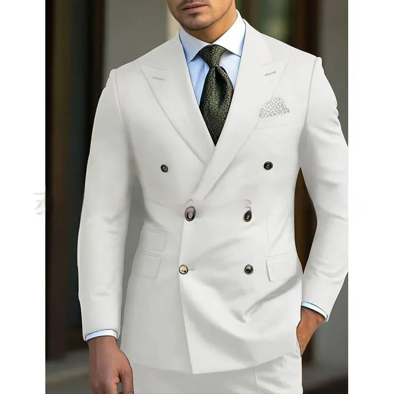 Men's light business style two-piece suit in regular thickness with chemical fibre cotton blend fabric