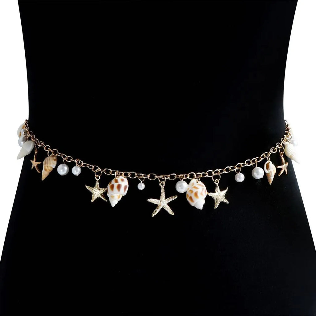 Women's beach waist chain and matching bracelet set with star-shaped alloy charms for summer jewellery styling