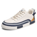 Men's beige and white-green canvas shoes with mesh panels and round-toe design