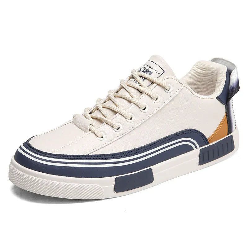 Men's beige and white-green canvas shoes with mesh panels and round-toe design