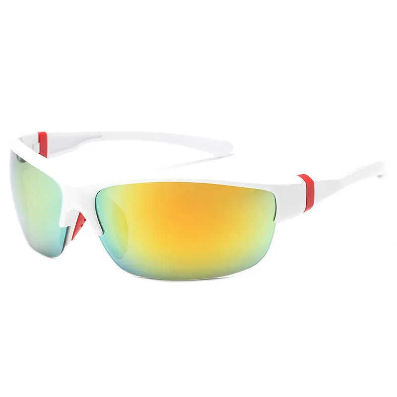 Men's windproof cycling sunglasses with a semi-frameless frame in a Bright Black colour option.