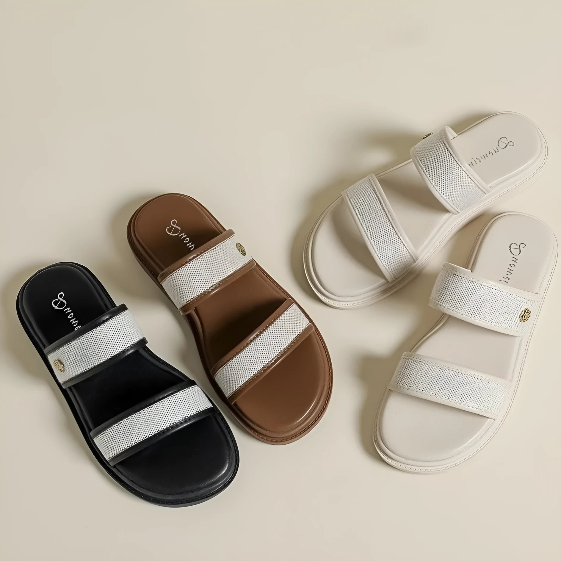 Women's brown and black soft bottom flip-flops with artificial PU upper and retro style