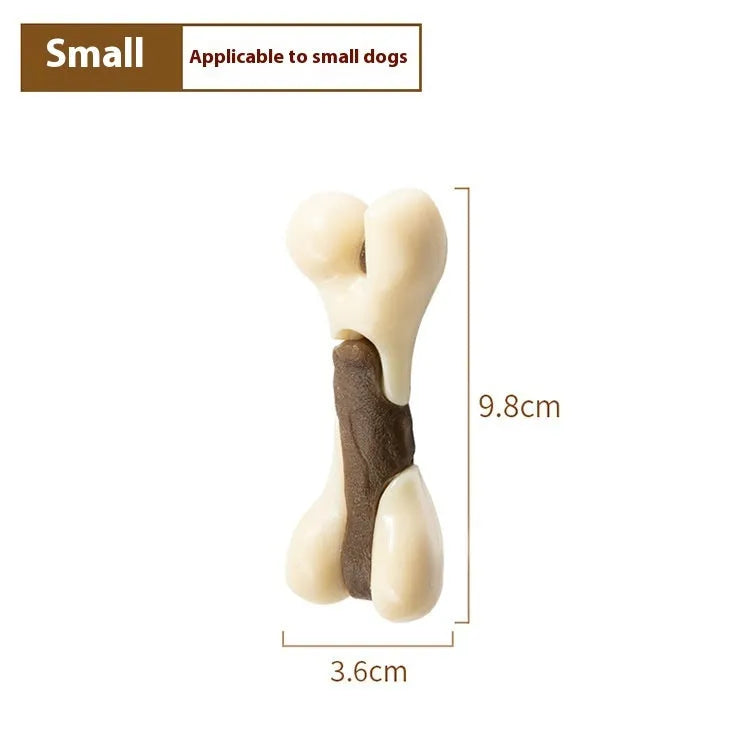 Cowhide and nylon bone grinding rod dog chew toy in two size options.