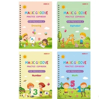 English children's groove magic handwriting practice copybook set with pen and refills.