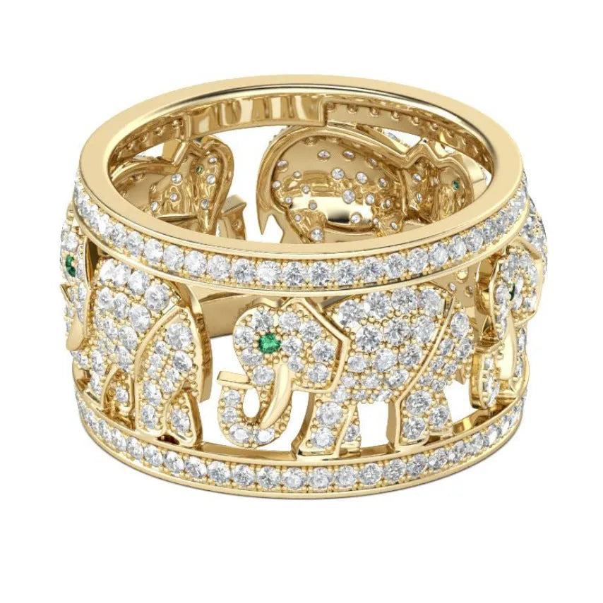 Electroplated alloy elephant fashion ring showing detailed design, available in sizes 6 to 10.