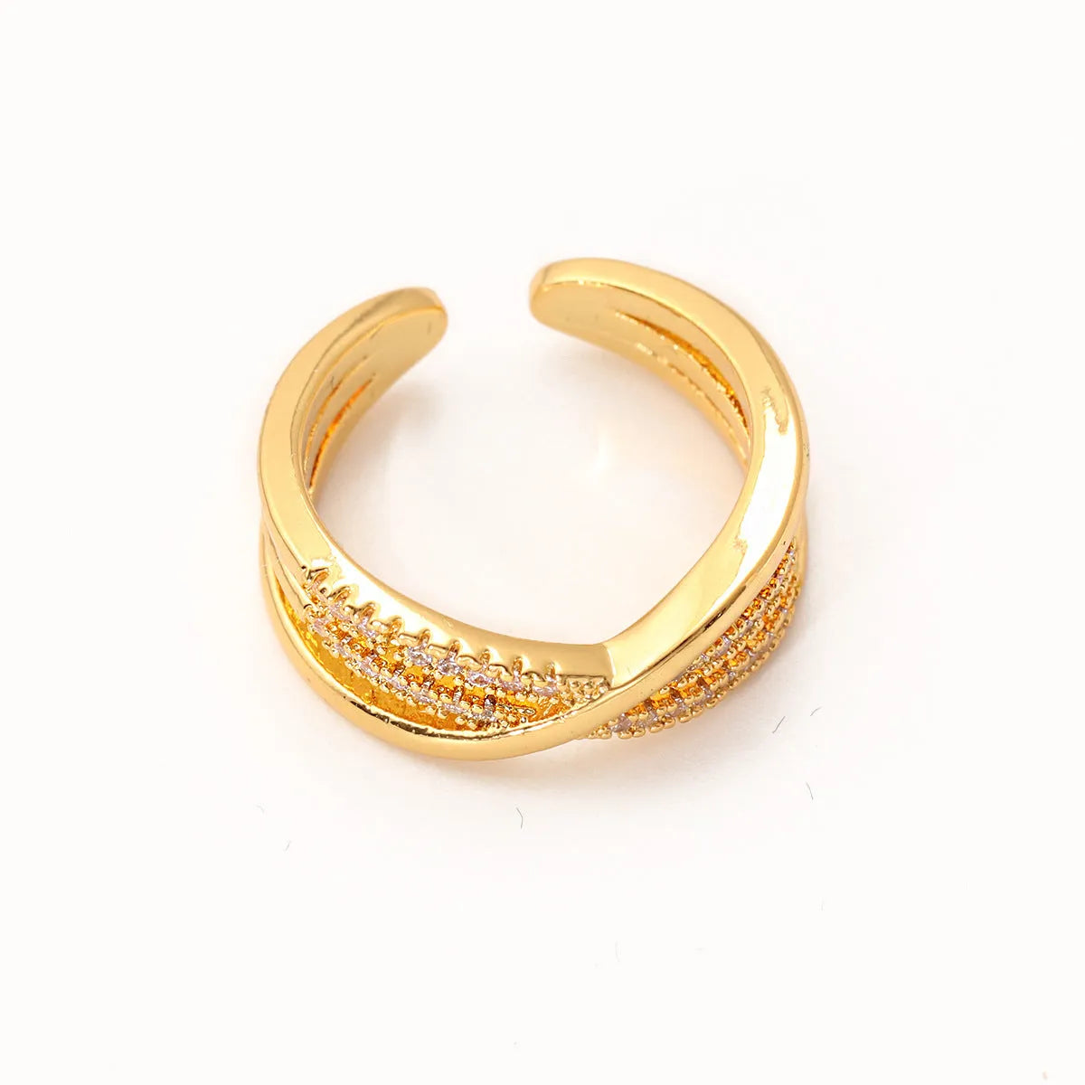 Women's simple geometric line open ring in gold colour with electroplated finish on copper