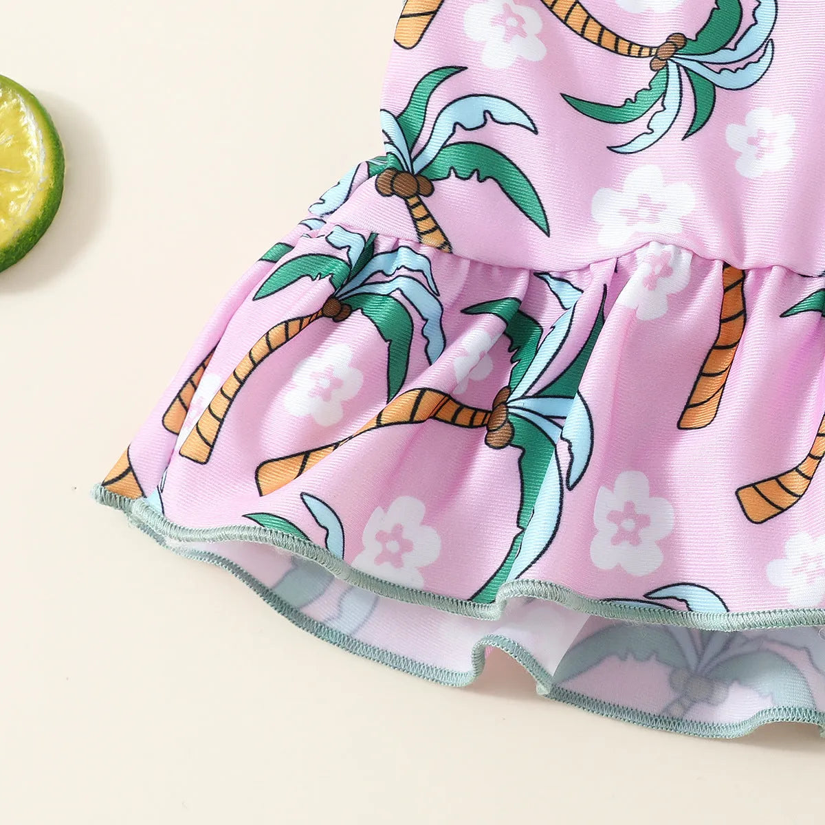 White girls' swimsuit set with shirt-style top and shorts for beach wear