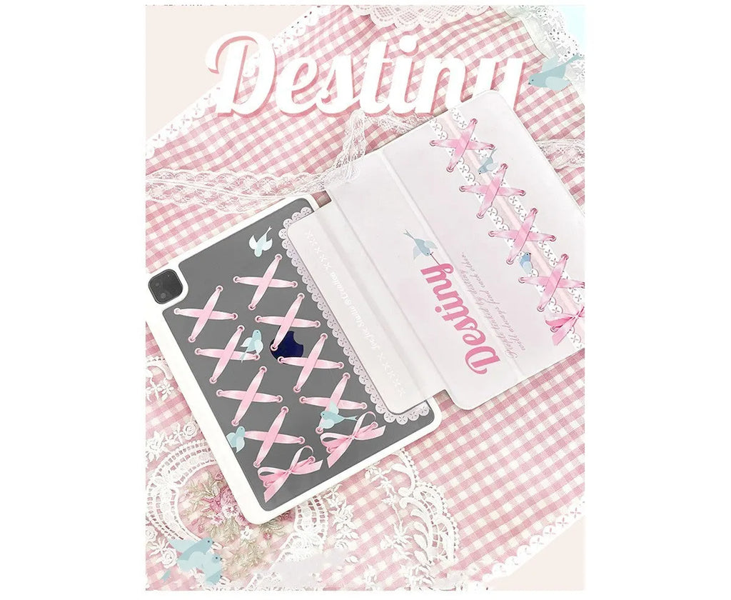 Acrylic iPad protective case with pen slot in ballet strap colour, compatible with multiple iPad sizes