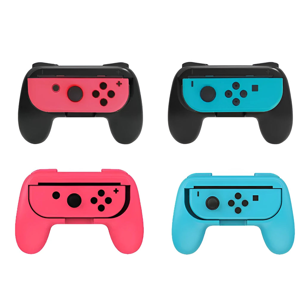 ABS plastic handle grip cover for Nintendo Switch Joycon controllers in Black and Red Blue colours.