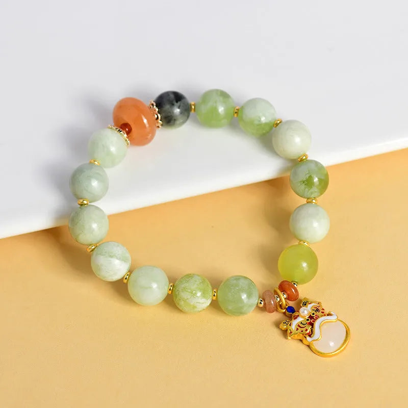 Green milk-in-water jade Xingshi pendant bracelet with 10mm geometric stone