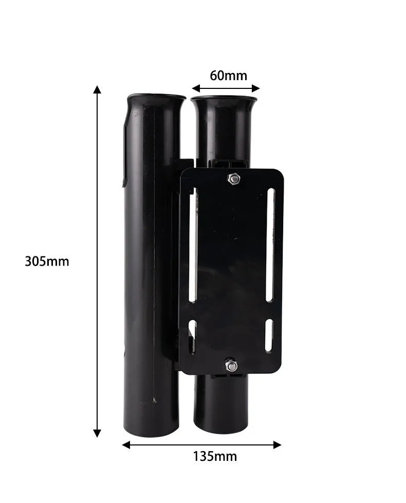 Double-layer plastic fishing rod rack with adjustable clamp mounted on bicycle frame
