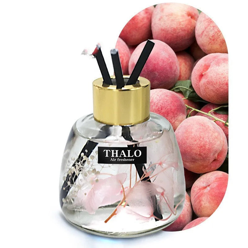 Glass bottle car perfume ornament with loose incense in decorative colours.