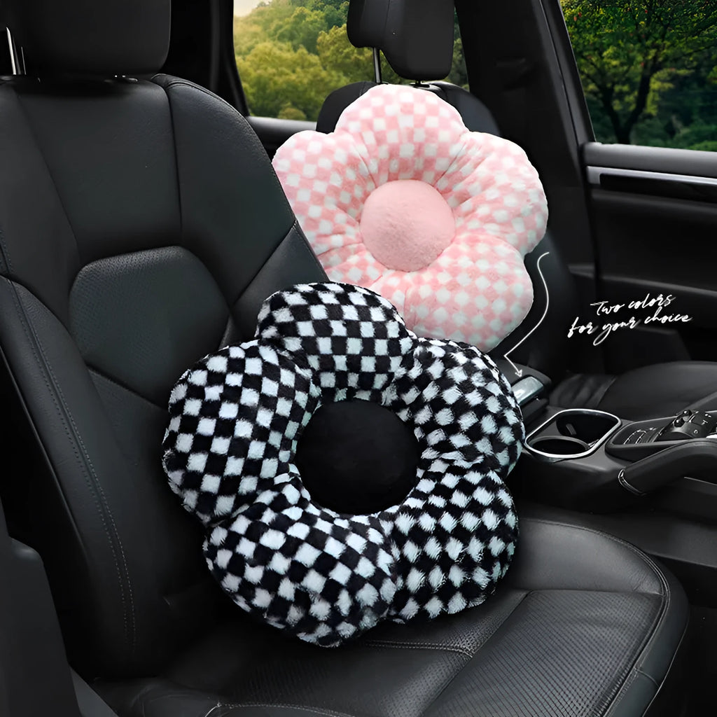 Creative floral plaid car neck pillow with plush fabric and pp cotton filling in multiple style options