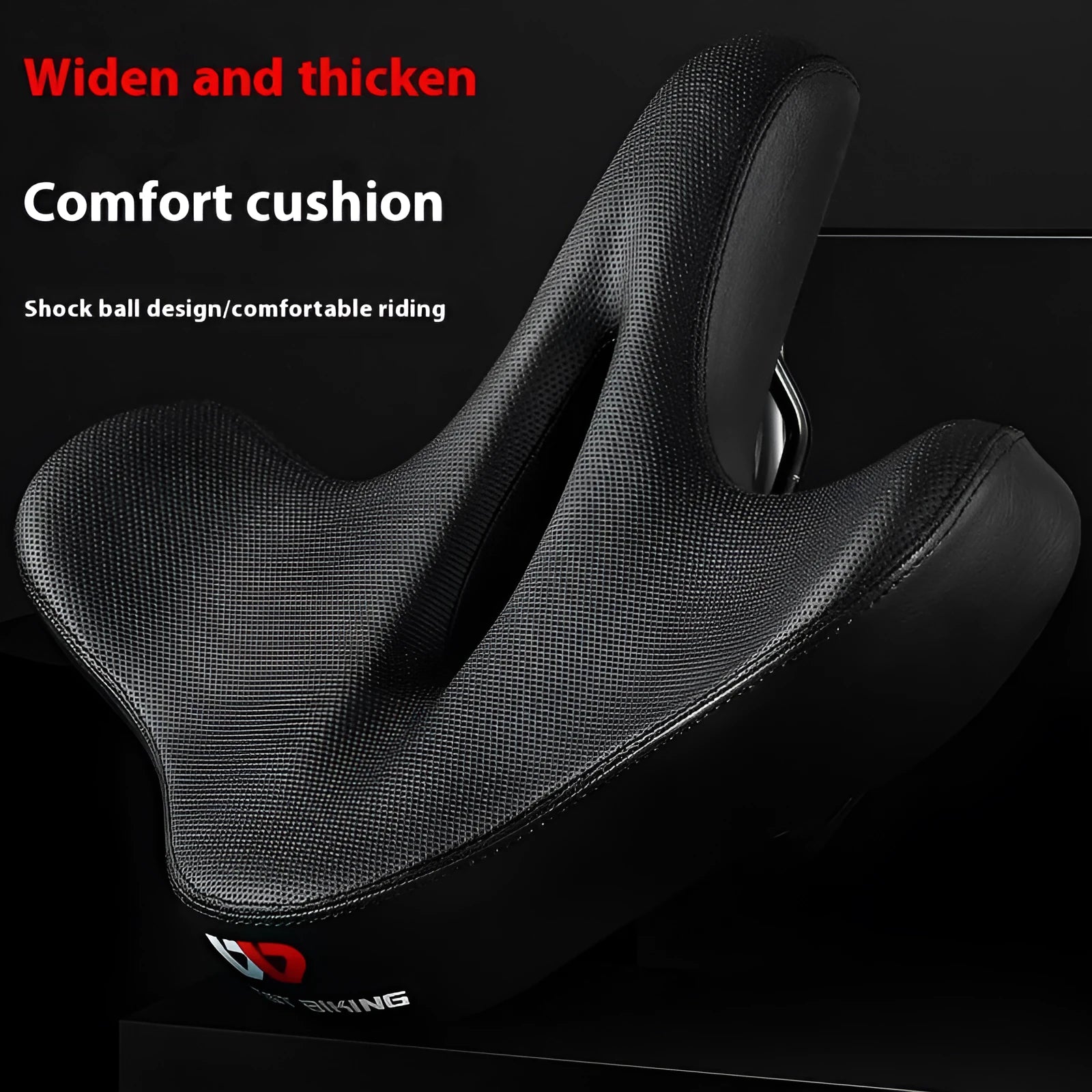 Black leather bicycle seat cushion with polyurethane foam filling for shock absorption on a bike saddle.