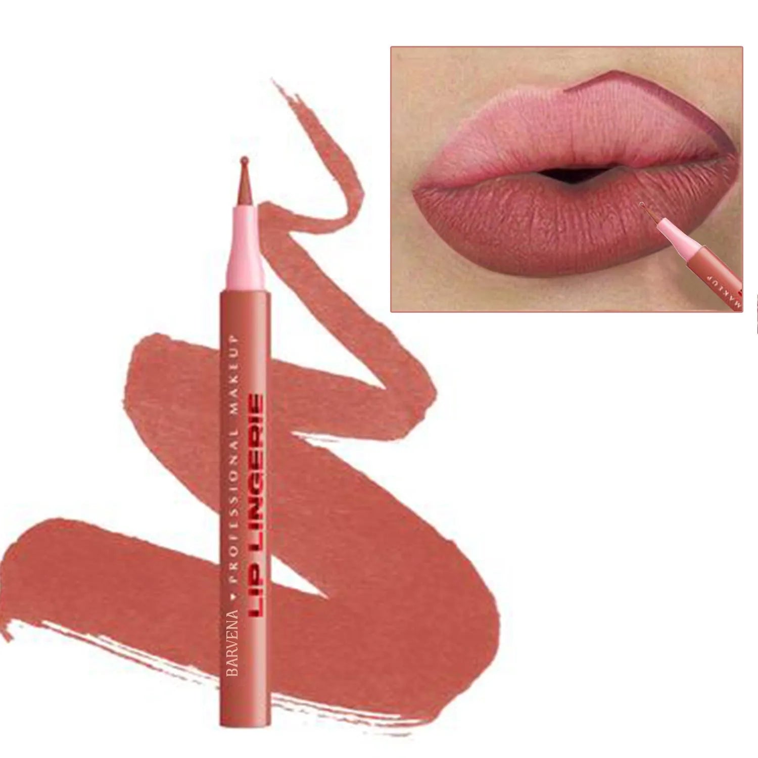 Matte lip liner pencil with 12 colour options showing defined lip outline