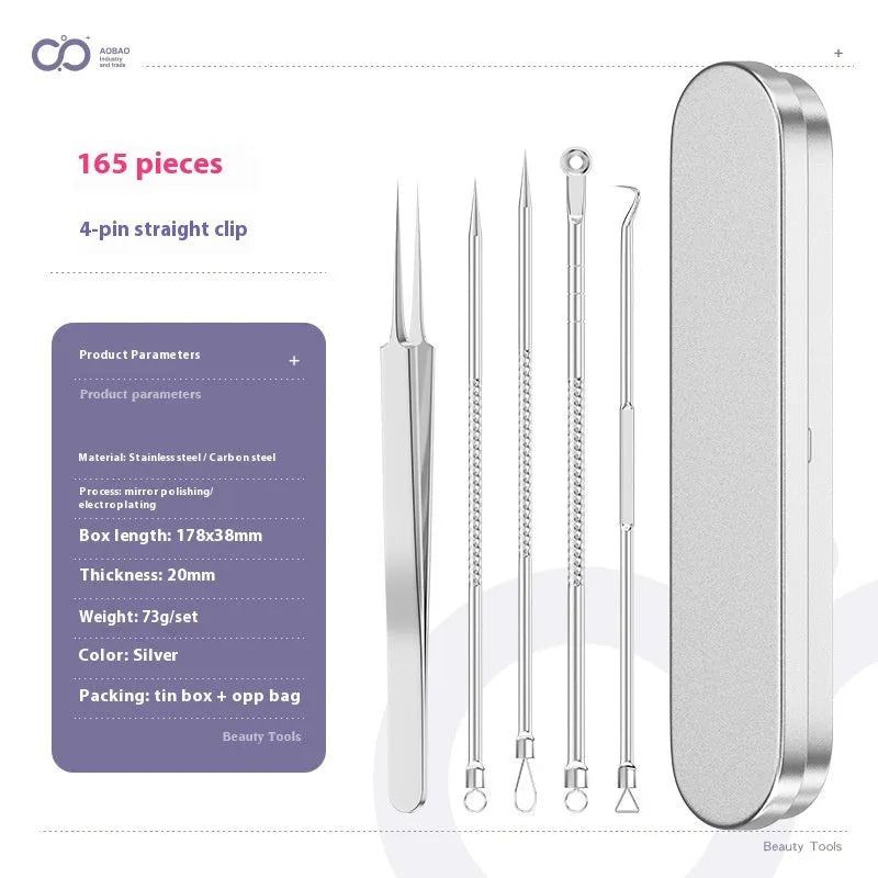 4-piece metal acne needle set with ultra fine pointed tips for professional skincare extraction
