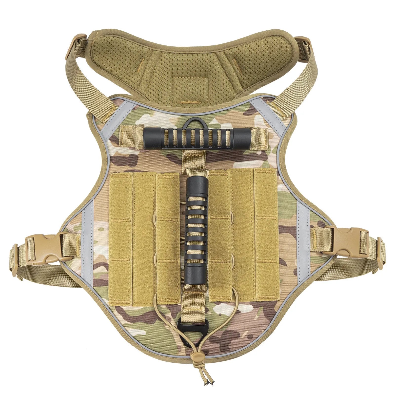 Tactical dog chest harness with rope leash in polyester with reflective strips