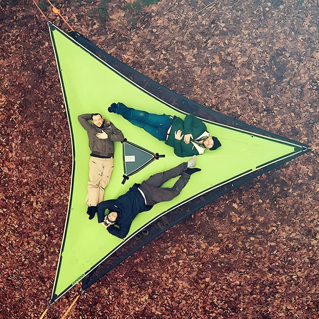 Multi-person triangle hammock in green or black, nylon 210T, 300kg load, 280cm or 400cm