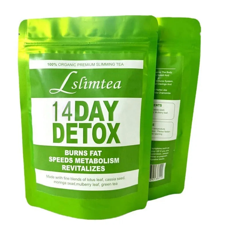 Box of 14-day herbal detox tea containing 14 individual 3g sachets.