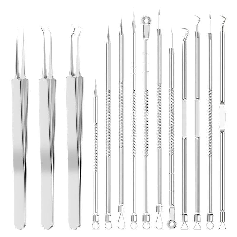 4-piece metal acne needle set with ultra fine pointed tips for professional skincare extraction