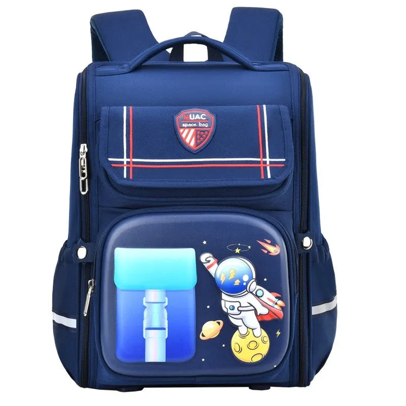 Children's cartoon backpack with airpillow straps in Spaceman Blue or Rabbit patterns for school spine protection