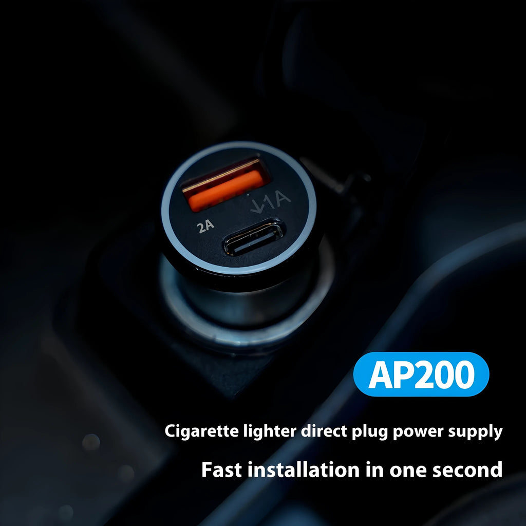 Black ABS plastic car GPS tracker device designed to plug into a vehicle's 12V power outlet for real-time location tracking.