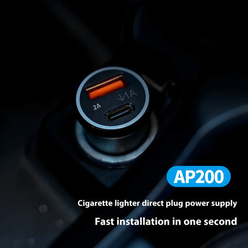 Black ABS plastic car GPS tracker device designed to plug into a vehicle's 12V power outlet for real-time location tracking.