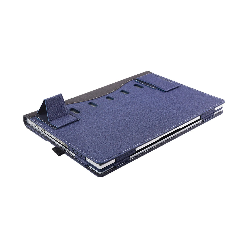 Black imitation leather laptop protective sleeve with Chinese-inspired fabric detailing for Microsoft Surface Laptop 6