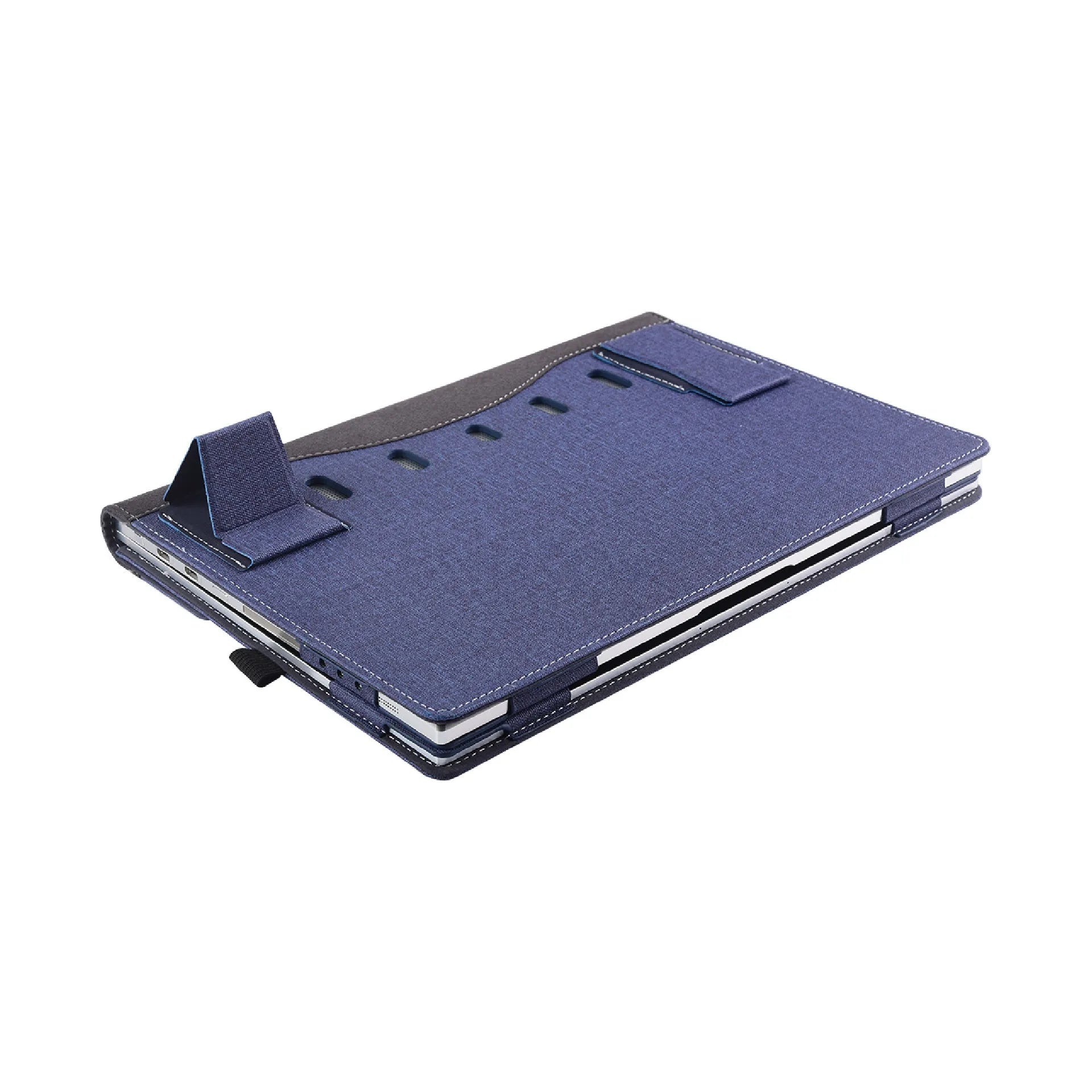 Black imitation leather laptop protective sleeve with Chinese-inspired fabric detailing for Microsoft Surface Laptop 6
