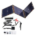 Black foldable portable 36W solar panel with USB ports and included car charger accessories